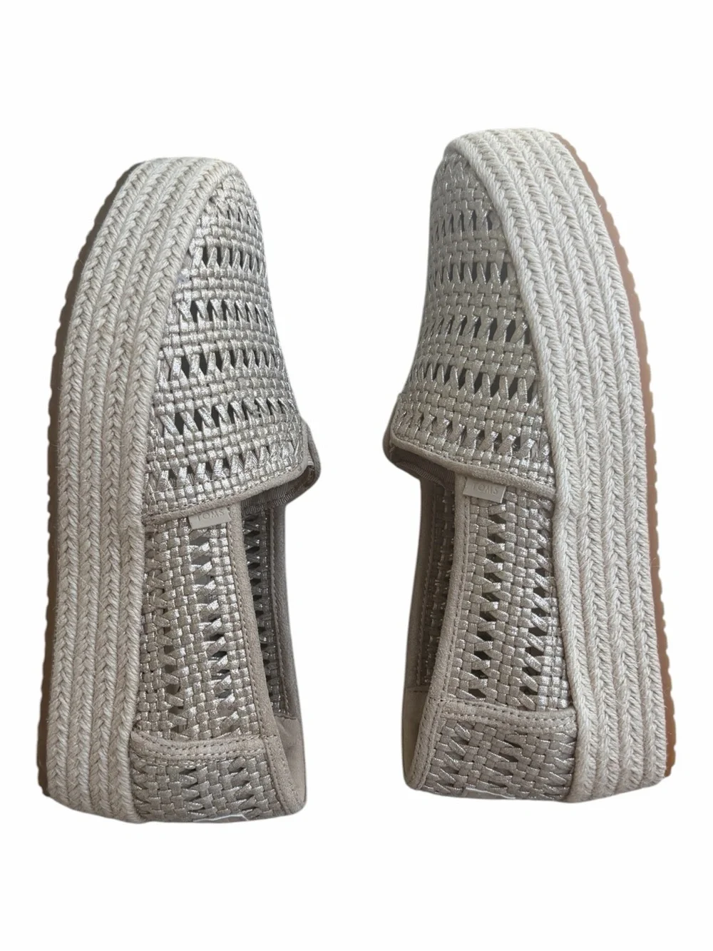 TOMS Valencia Champagne Metallic Basket Weave Platform Espadrilles NWT 8.5